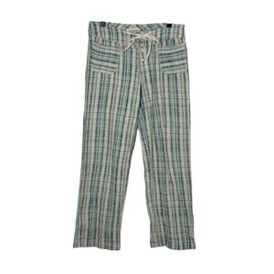 Sundance Green & Blue Plaid Textured Button Detail Tie Waist Casual Gigi Pants